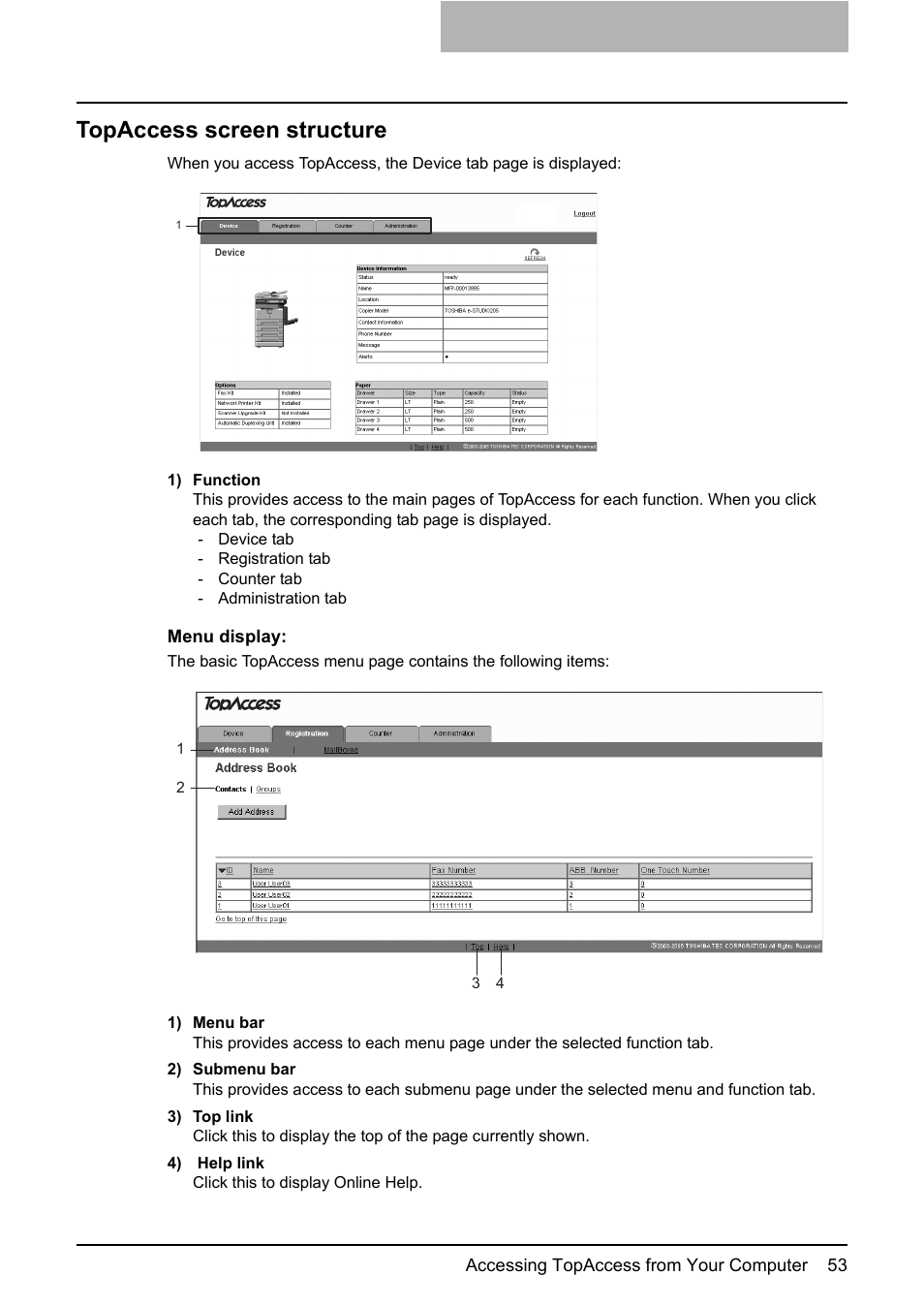 Topaccess screen structure | Toshiba GA-1190 User Manual | Page 55 / 156