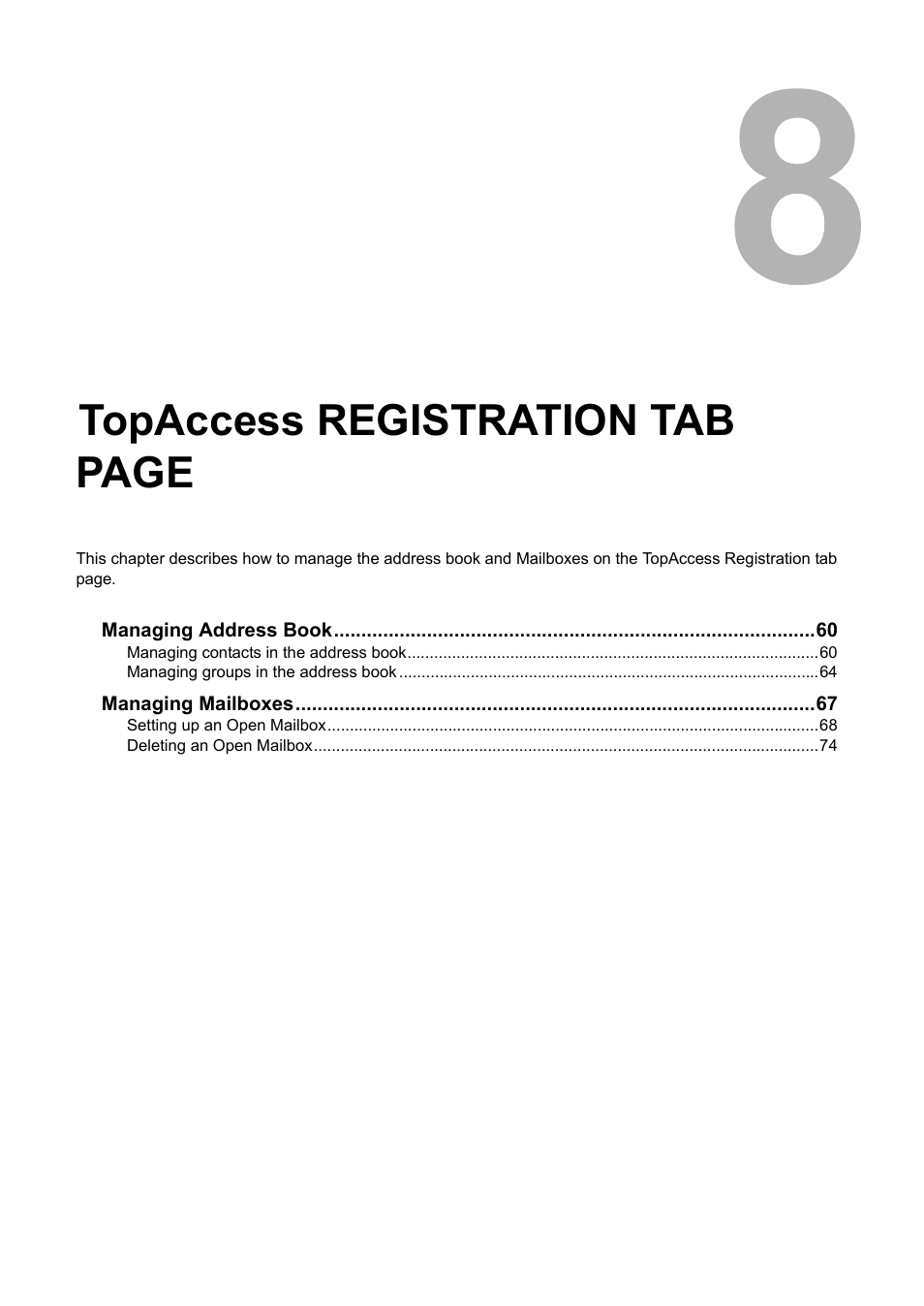 Chapter 8, Topaccess registration tab page | Toshiba GA-1190 User Manual | Page 61 / 156