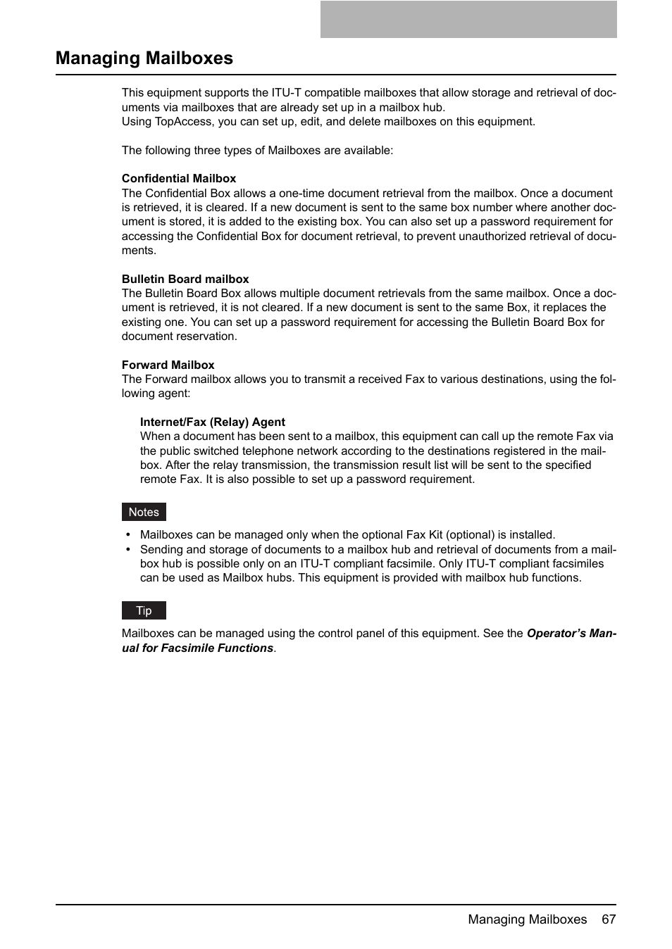 Managing mailboxes | Toshiba GA-1190 User Manual | Page 69 / 156