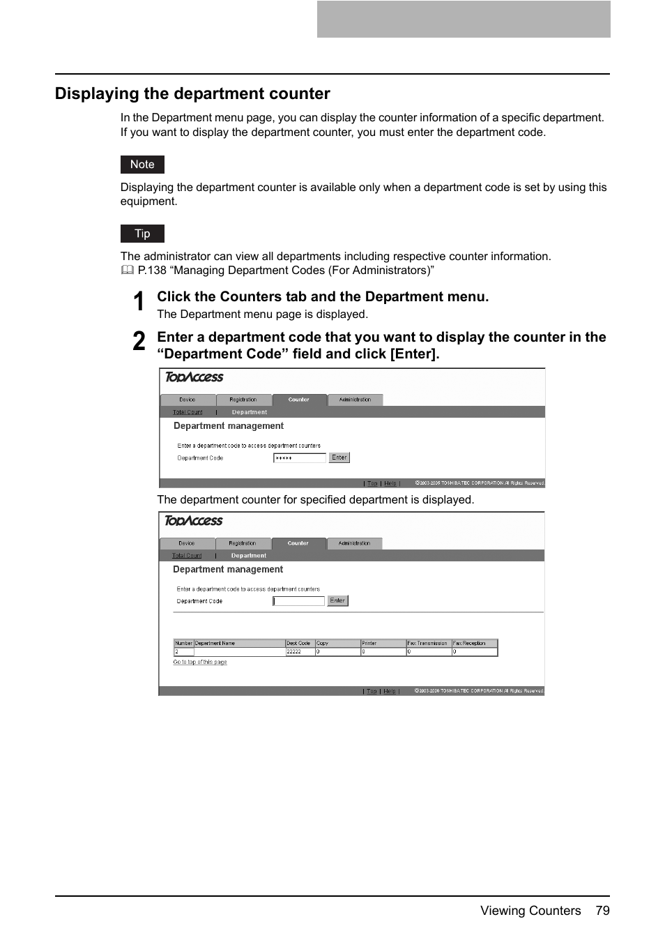 Displaying the department counter, P.79 “displaying the department counter | Toshiba GA-1190 User Manual | Page 81 / 156