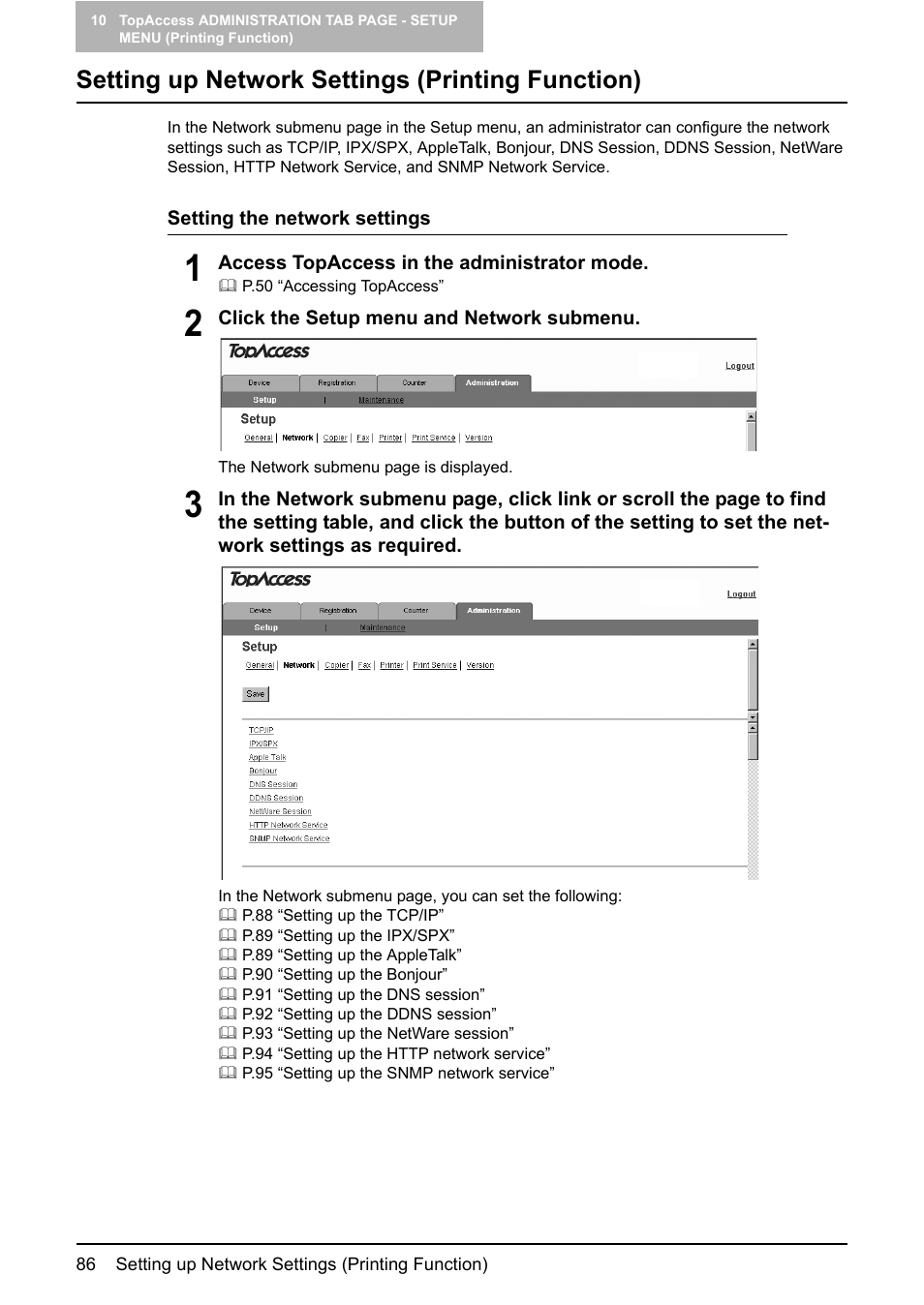 Setting up network settings (printing function) | Toshiba GA-1190 User Manual | Page 88 / 156