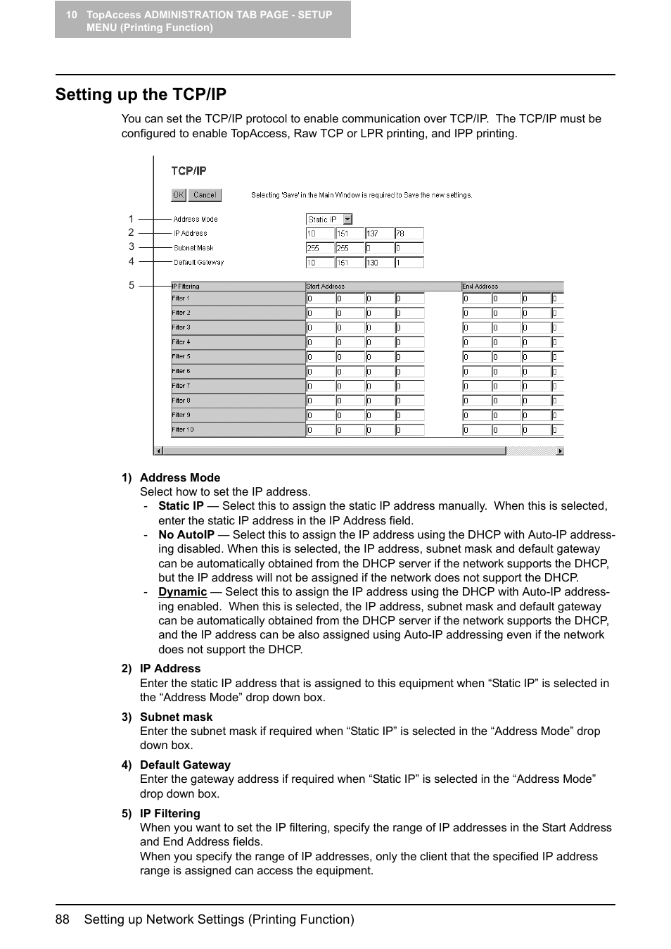 Setting up the tcp/ip, P.88 “setting up the tcp/ip | Toshiba GA-1190 User Manual | Page 90 / 156