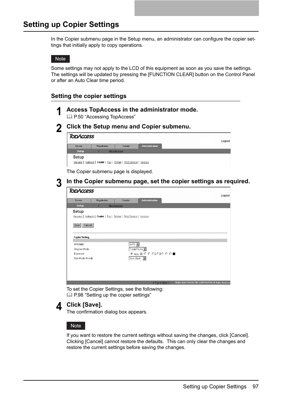 Setting up copier settings | Toshiba GA-1190 User Manual | Page 99 / 156