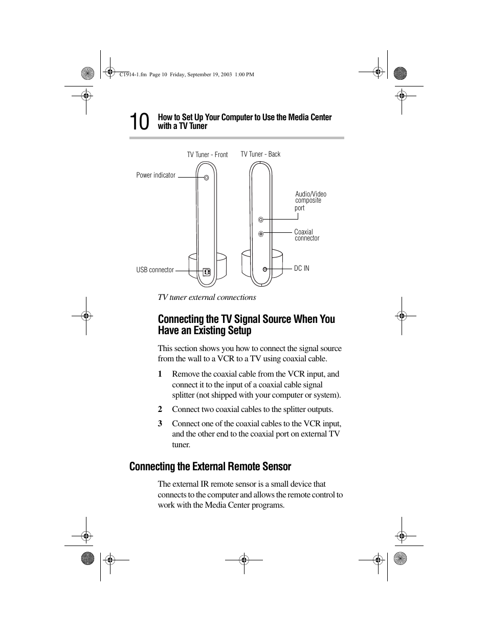 Connecting the external remote sensor | Toshiba 5205 User Manual | Page 10 / 12