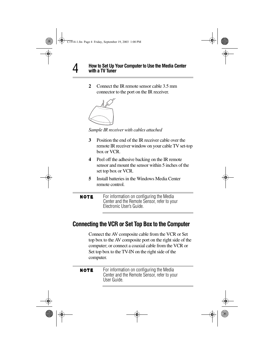 Connecting the vcr or set top box to the computer | Toshiba 5205 User Manual | Page 4 / 12