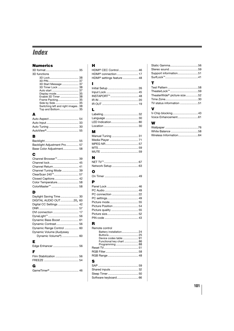 Index | Toshiba 32TL515U User Manual | Page 101 / 102