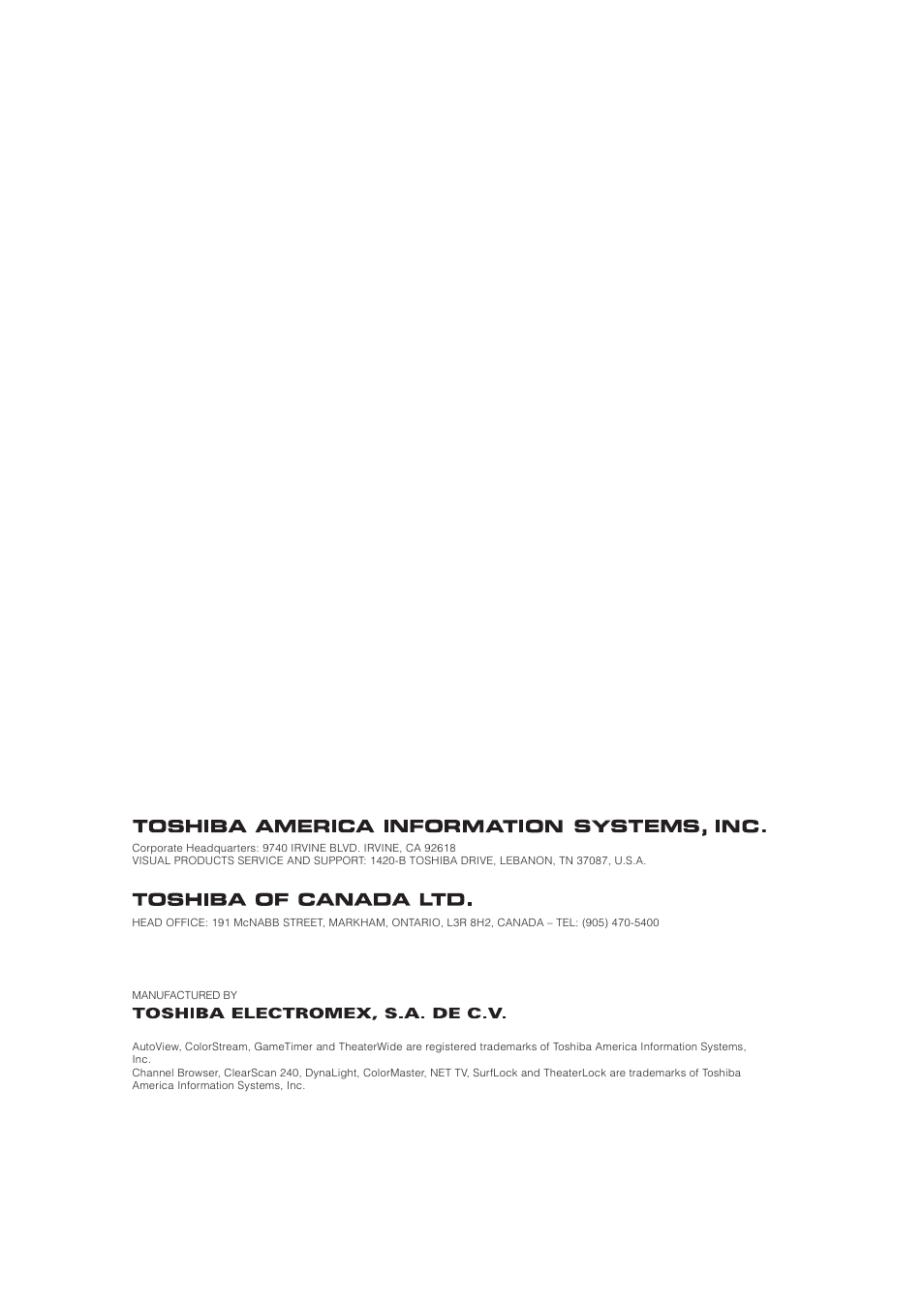 Toshiba 32TL515U User Manual | Page 102 / 102