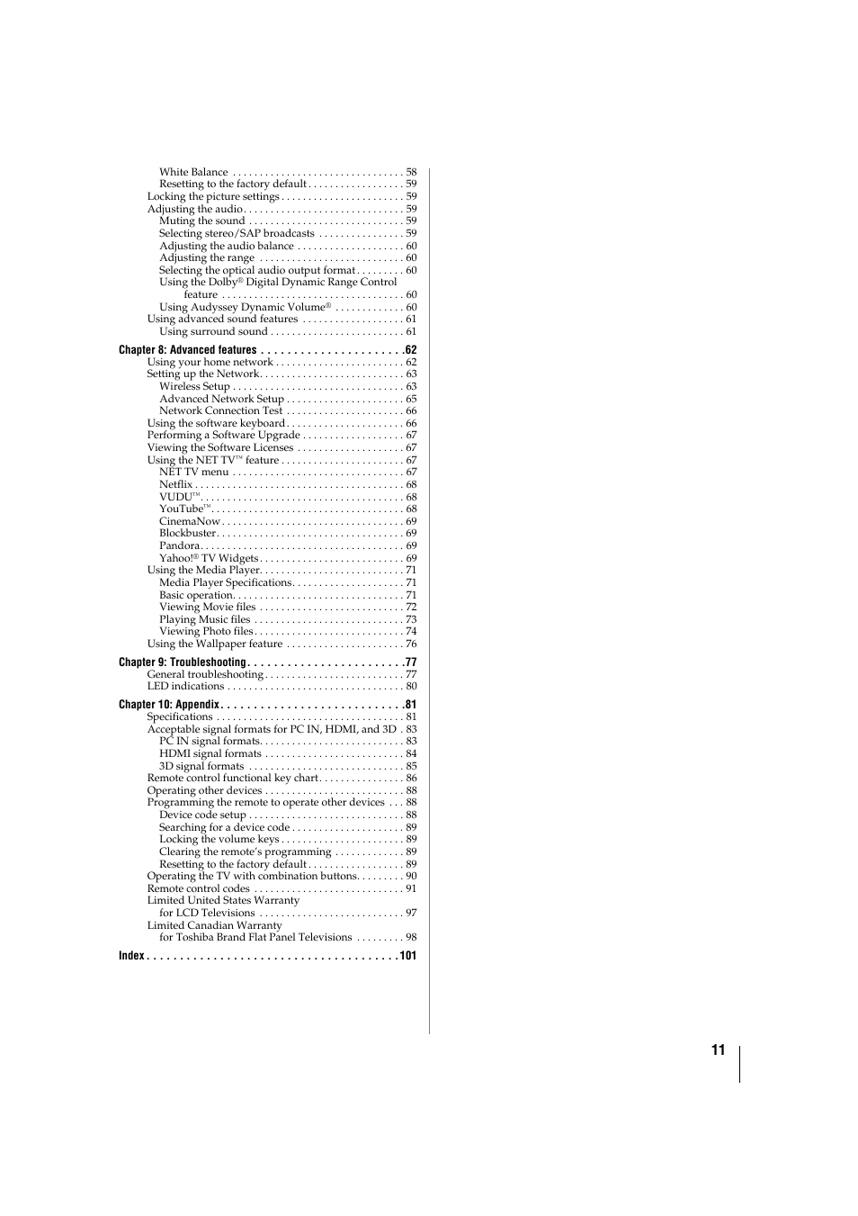 Toshiba 32TL515U User Manual | Page 11 / 102