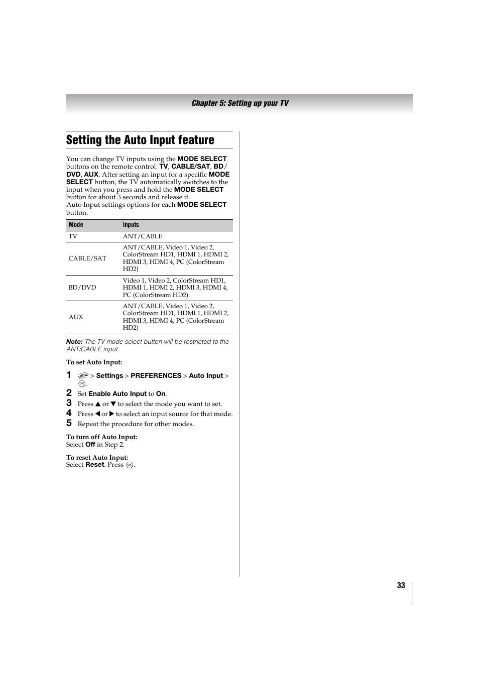 Setting the auto input feature, P. 33) | Toshiba 32TL515U User Manual | Page 33 / 102
