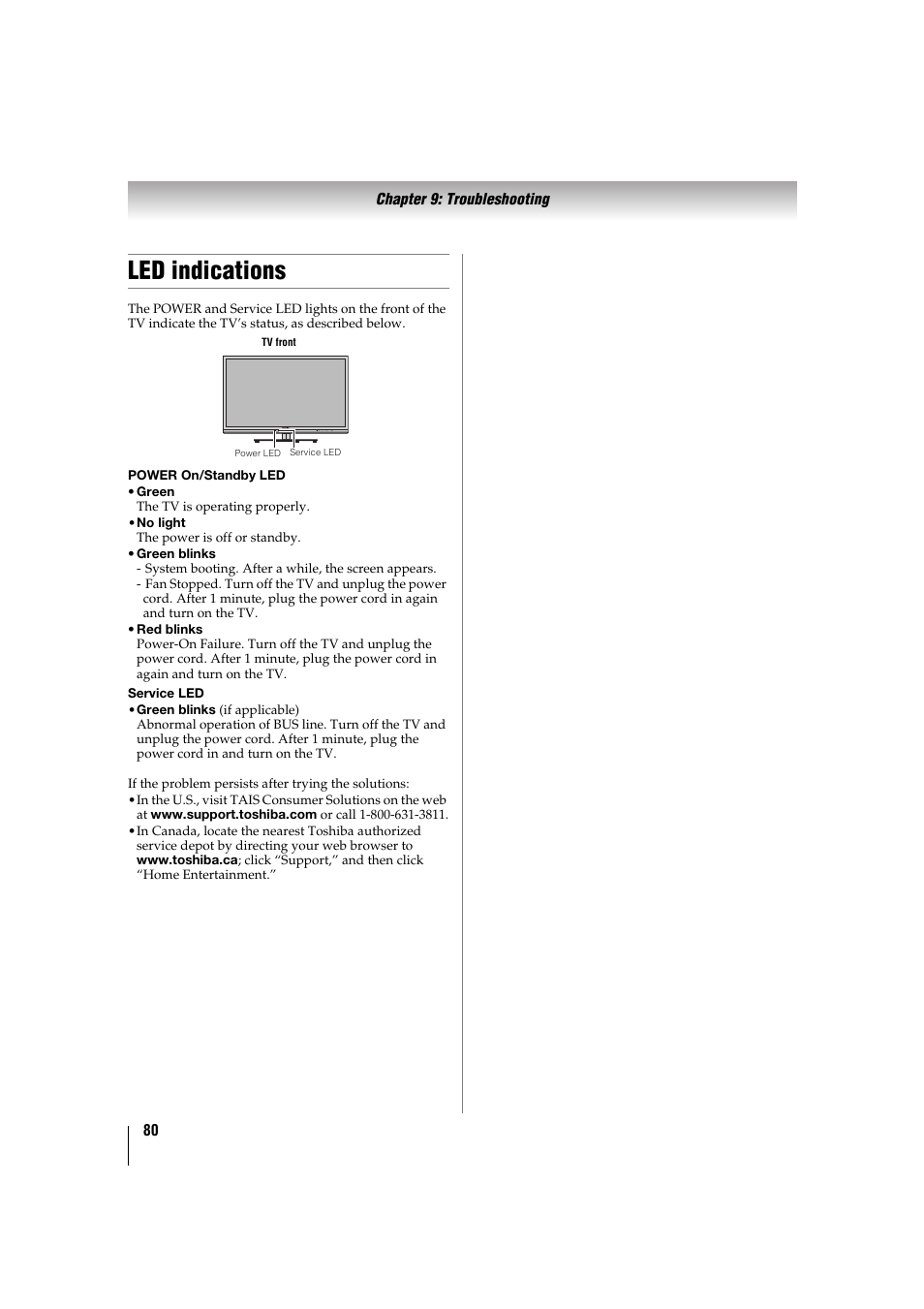 Led indications, P. 80, P. 80) | Toshiba 32TL515U User Manual | Page 80 / 102