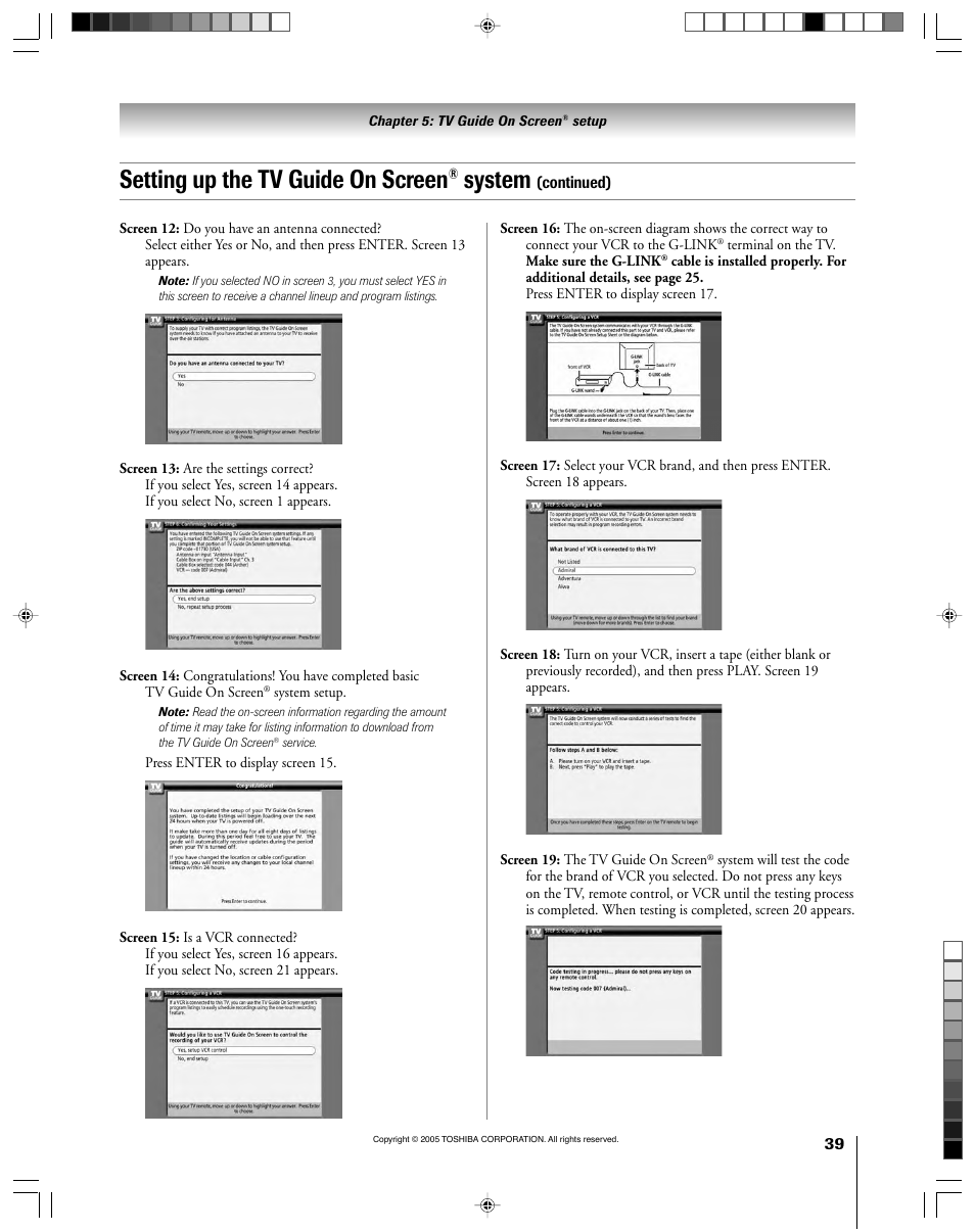 Setting up the tv guide on screen, System | Toshiba 46HM15 User Manual | Page 39 / 112