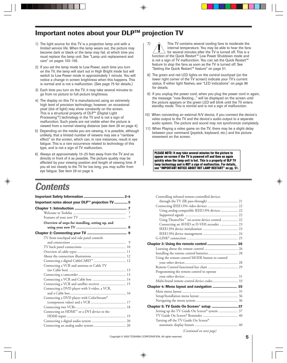 Toshiba 46HM15 User Manual | Page 5 / 112