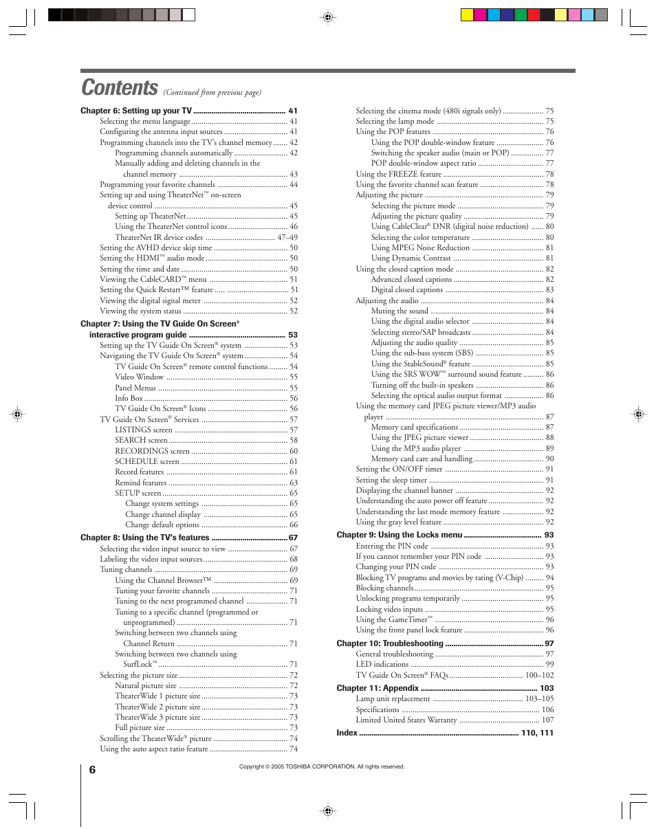 Toshiba 46HM15 User Manual | Page 6 / 112
