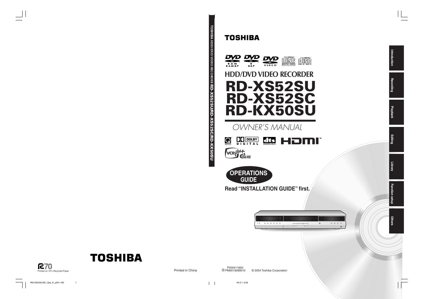 Toshiba RD-XS52SC User Manual | 179 pages