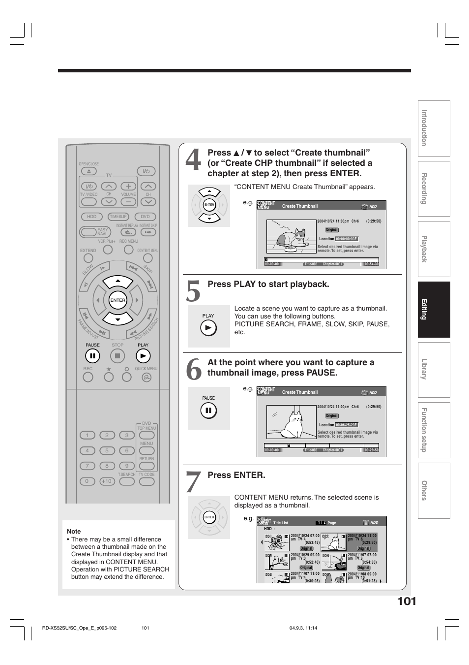 Press play to start playback, Press enter | Toshiba RD-XS52SC User Manual | Page 101 / 179