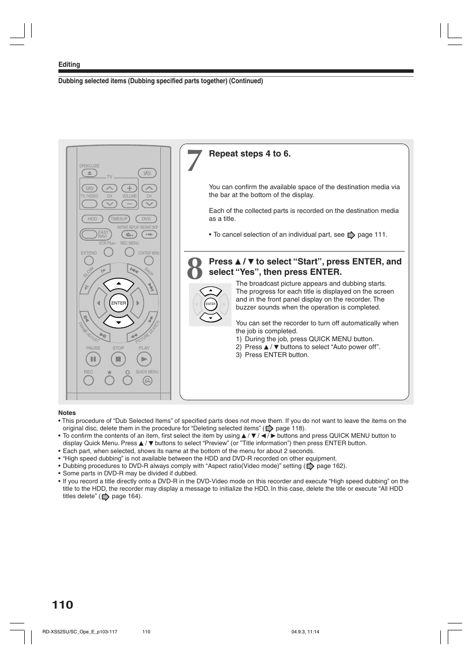 Repeat steps 4 to 6 | Toshiba RD-XS52SC User Manual | Page 110 / 179