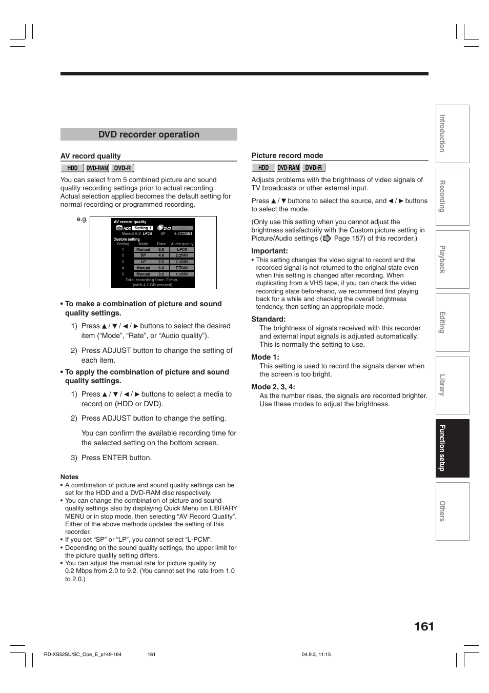 Dvd recorder operation | Toshiba RD-XS52SC User Manual | Page 161 / 179