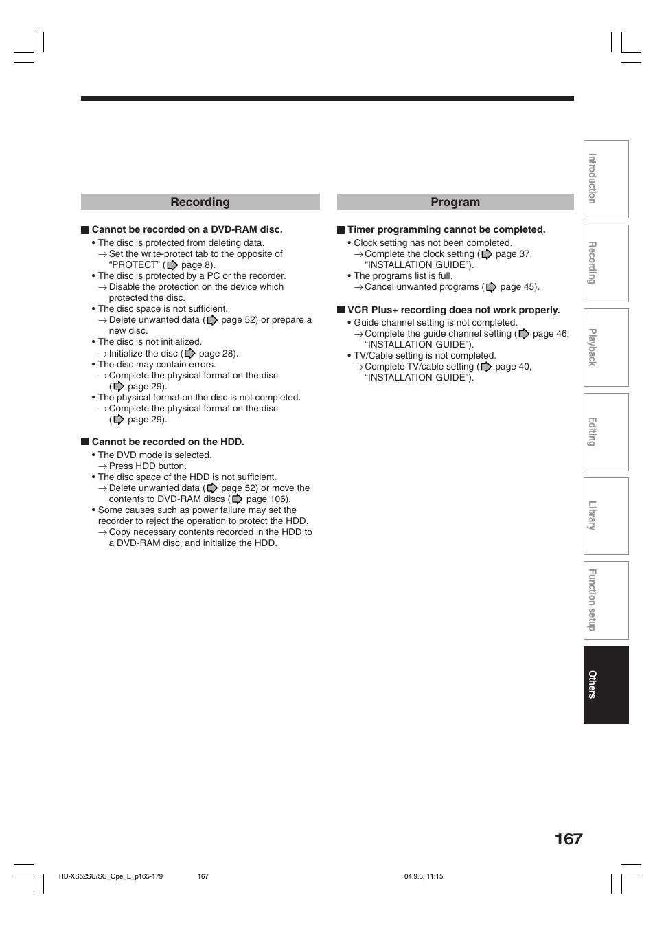 Program, Recording | Toshiba RD-XS52SC User Manual | Page 167 / 179
