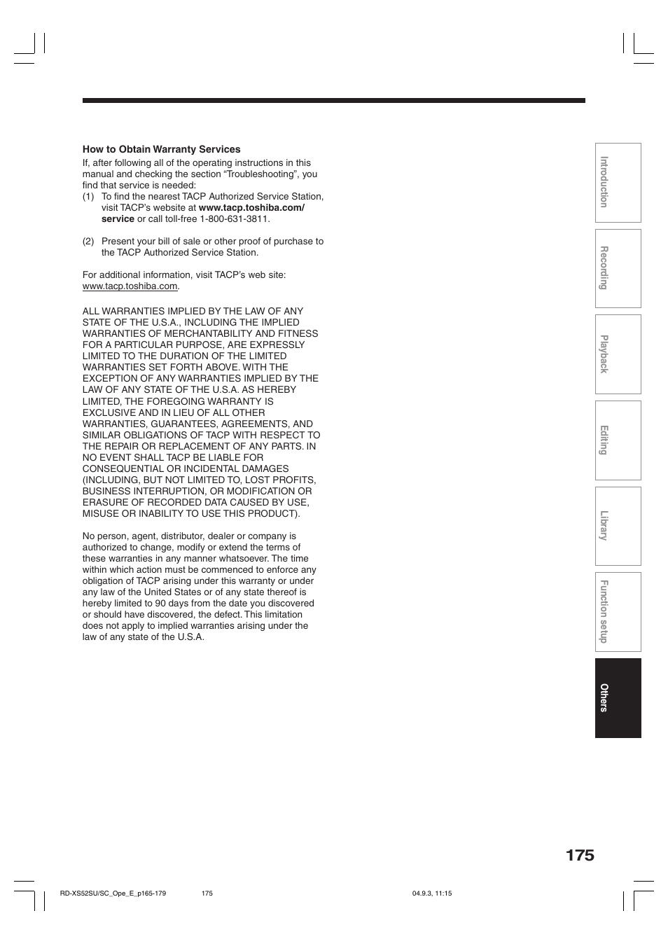 Toshiba RD-XS52SC User Manual | Page 175 / 179