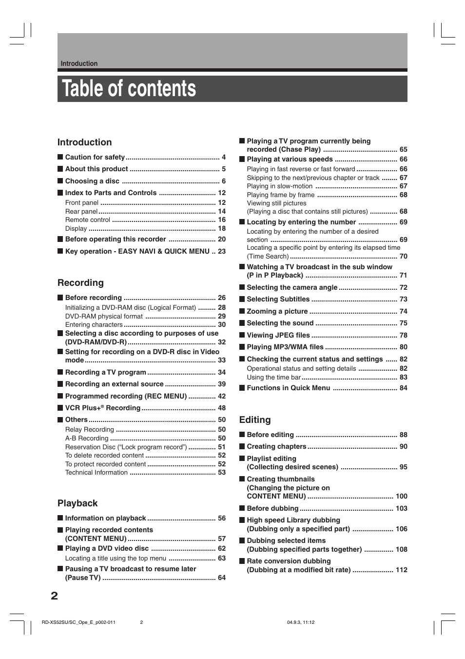 Toshiba RD-XS52SC User Manual | Page 2 / 179