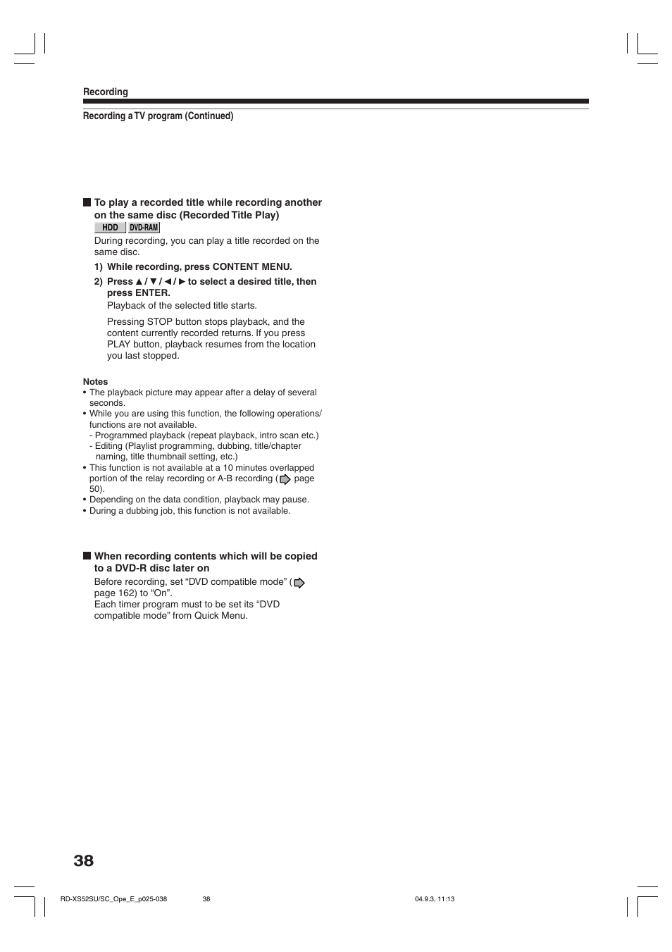 Toshiba RD-XS52SC User Manual | Page 38 / 179