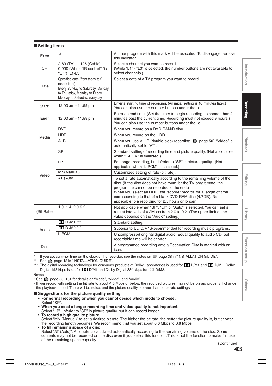 Toshiba RD-XS52SC User Manual | Page 43 / 179