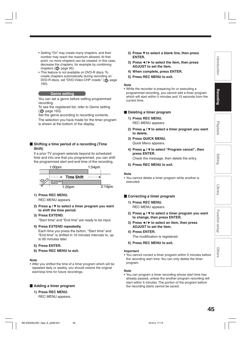 Toshiba RD-XS52SC User Manual | Page 45 / 179