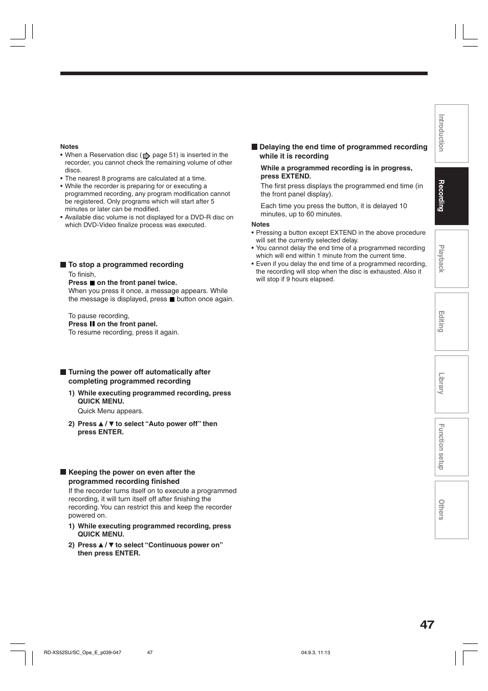 Toshiba RD-XS52SC User Manual | Page 47 / 179