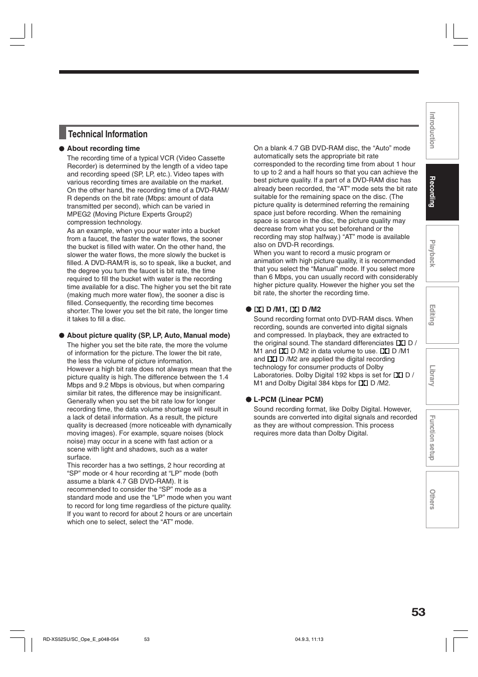 Technical information | Toshiba RD-XS52SC User Manual | Page 53 / 179