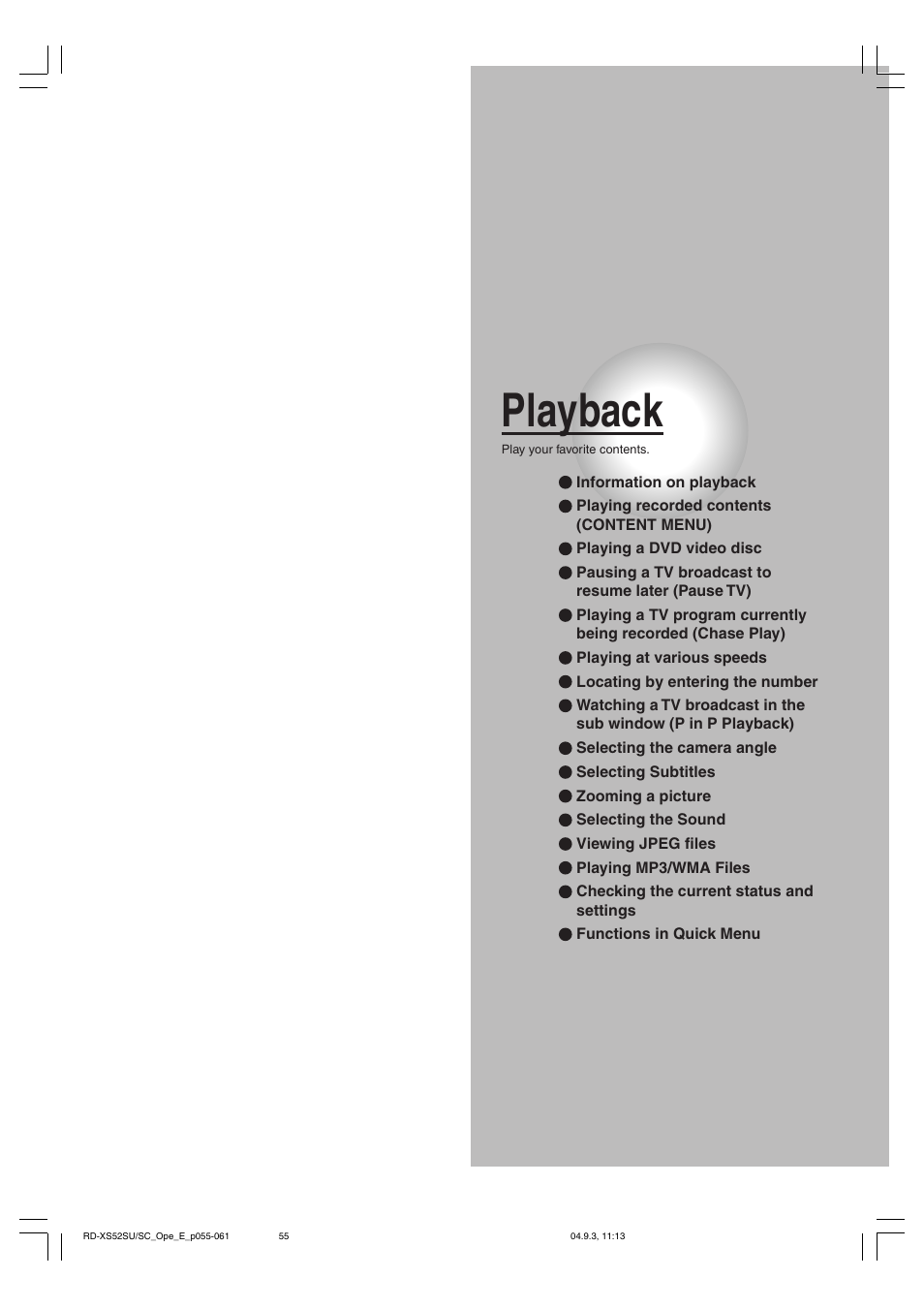 Playback | Toshiba RD-XS52SC User Manual | Page 55 / 179