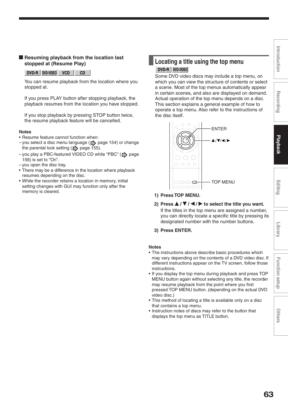 Locating a title using the top menu | Toshiba RD-XS52SC User Manual | Page 63 / 179