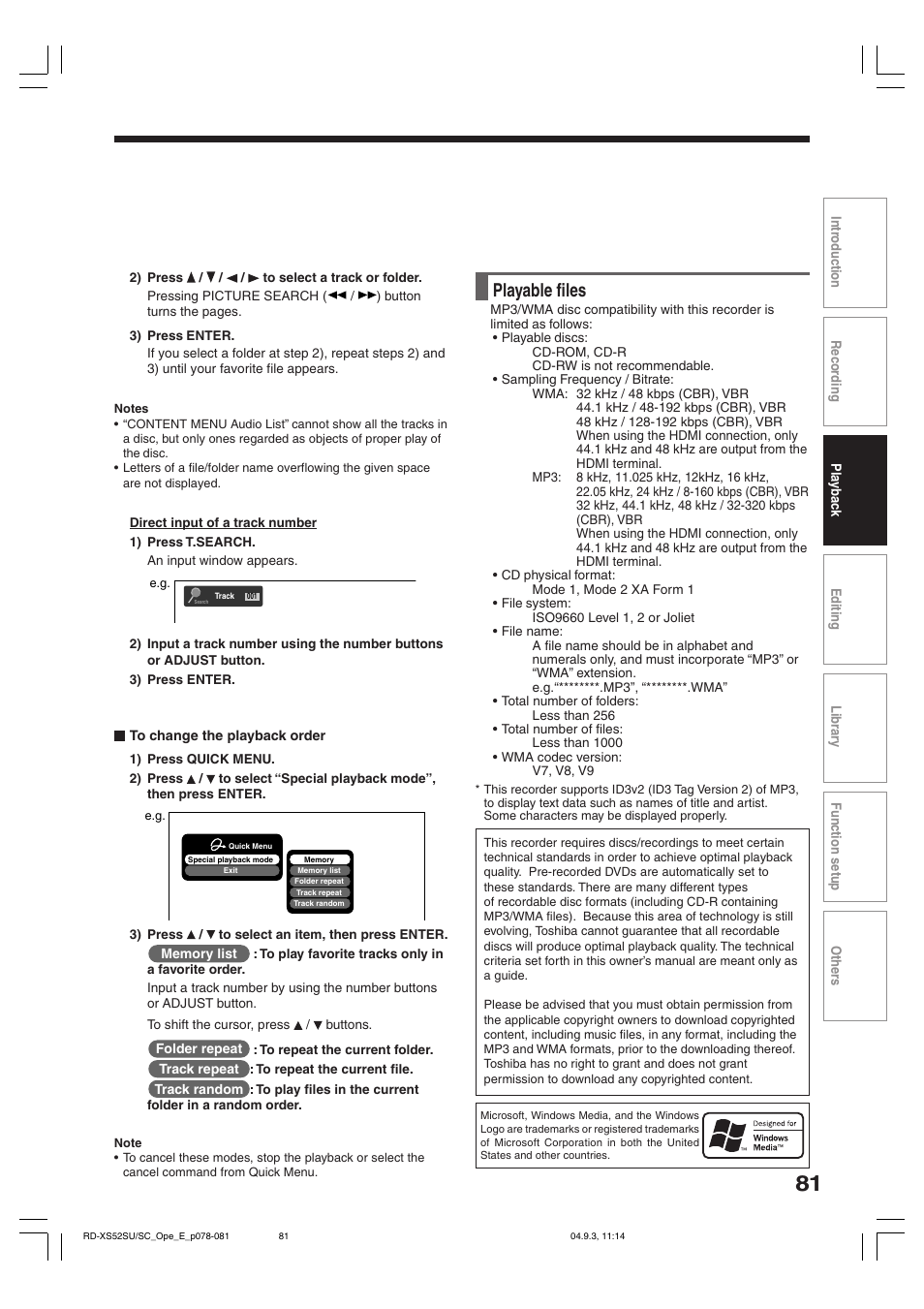 Playable files | Toshiba RD-XS52SC User Manual | Page 81 / 179