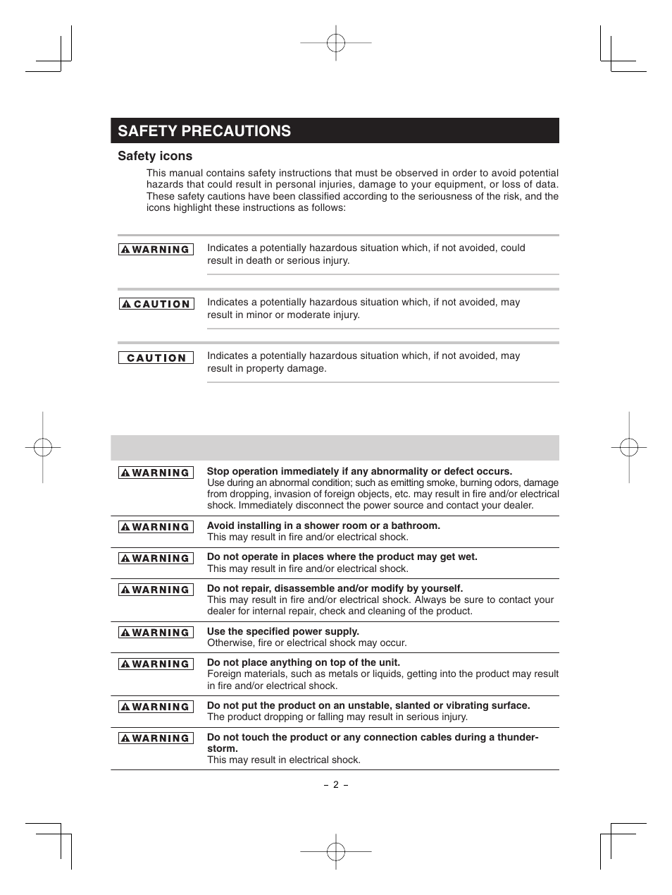 Safety precautions | Toshiba CMOS Color Camera IK-HR1D User Manual | Page 2 / 28