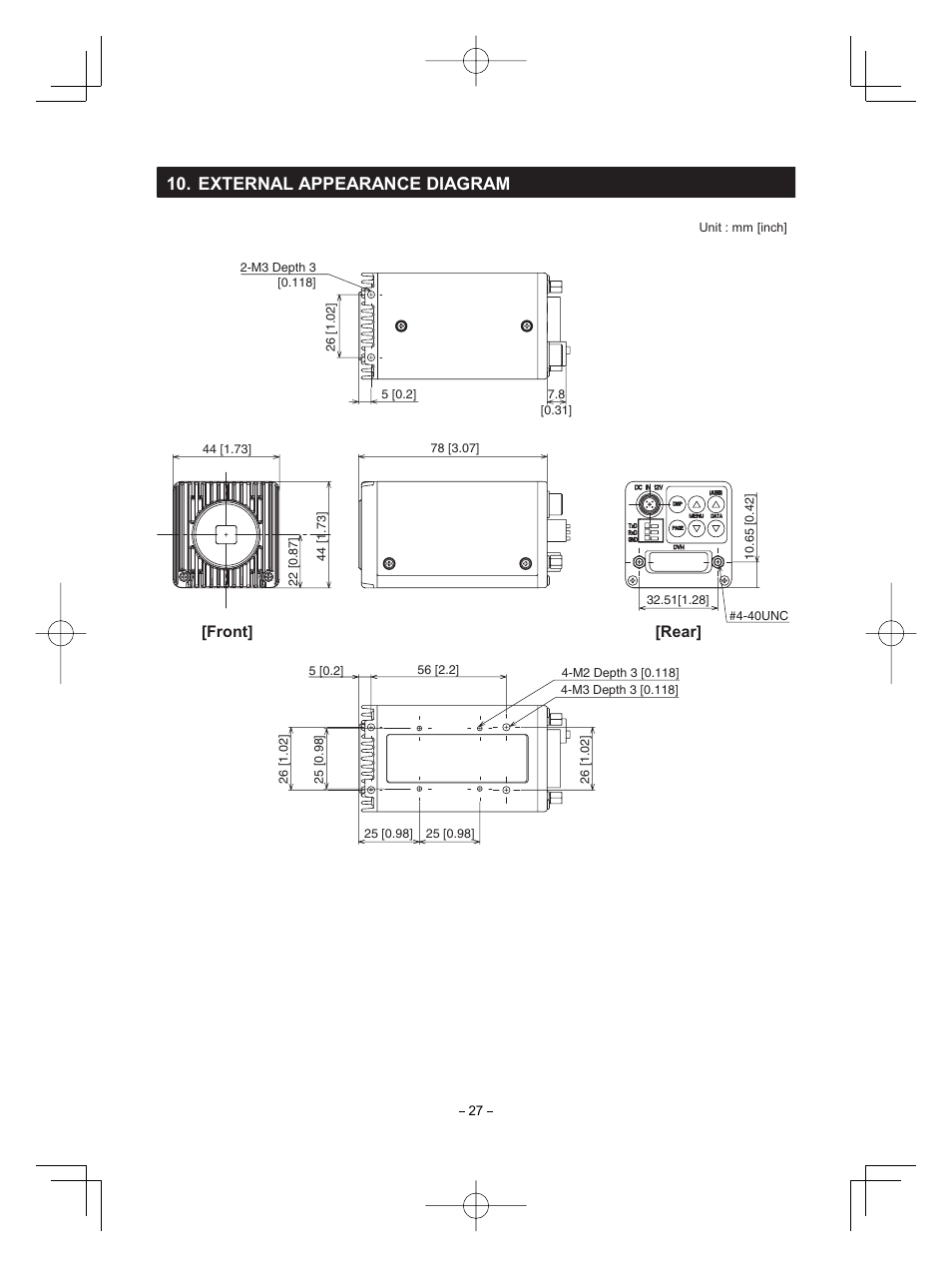 External appearance diagram, Front] [rear | Toshiba CMOS Color Camera IK-HR1D User Manual | Page 27 / 28