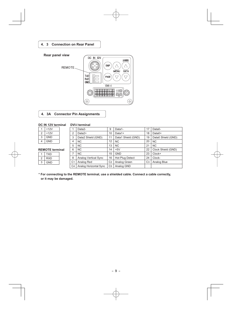 3a connector pin assignments | Toshiba CMOS Color Camera IK-HR1D User Manual | Page 9 / 28