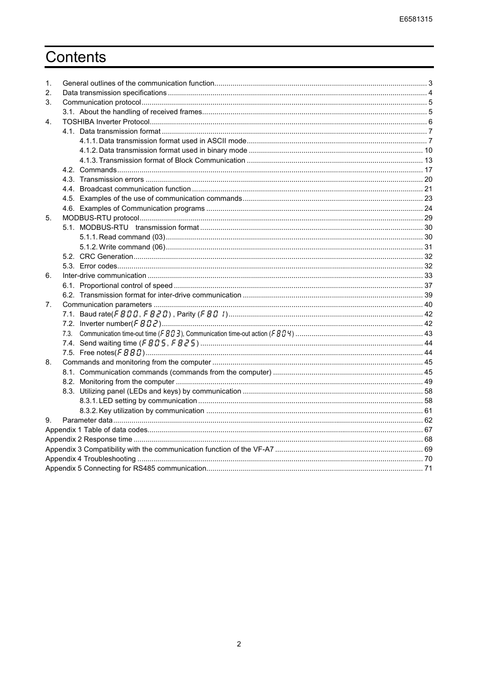 Toshiba Tosvert RS485 User Manual | Page 3 / 73