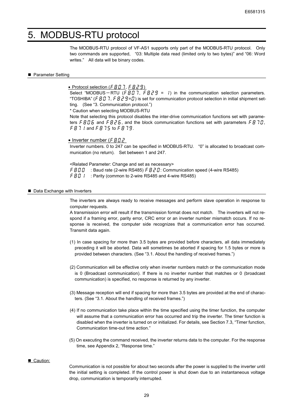 Modbus-rtu protocol | Toshiba Tosvert RS485 User Manual | Page 30 / 73