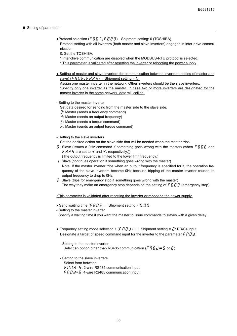 Toshiba Tosvert RS485 User Manual | Page 36 / 73