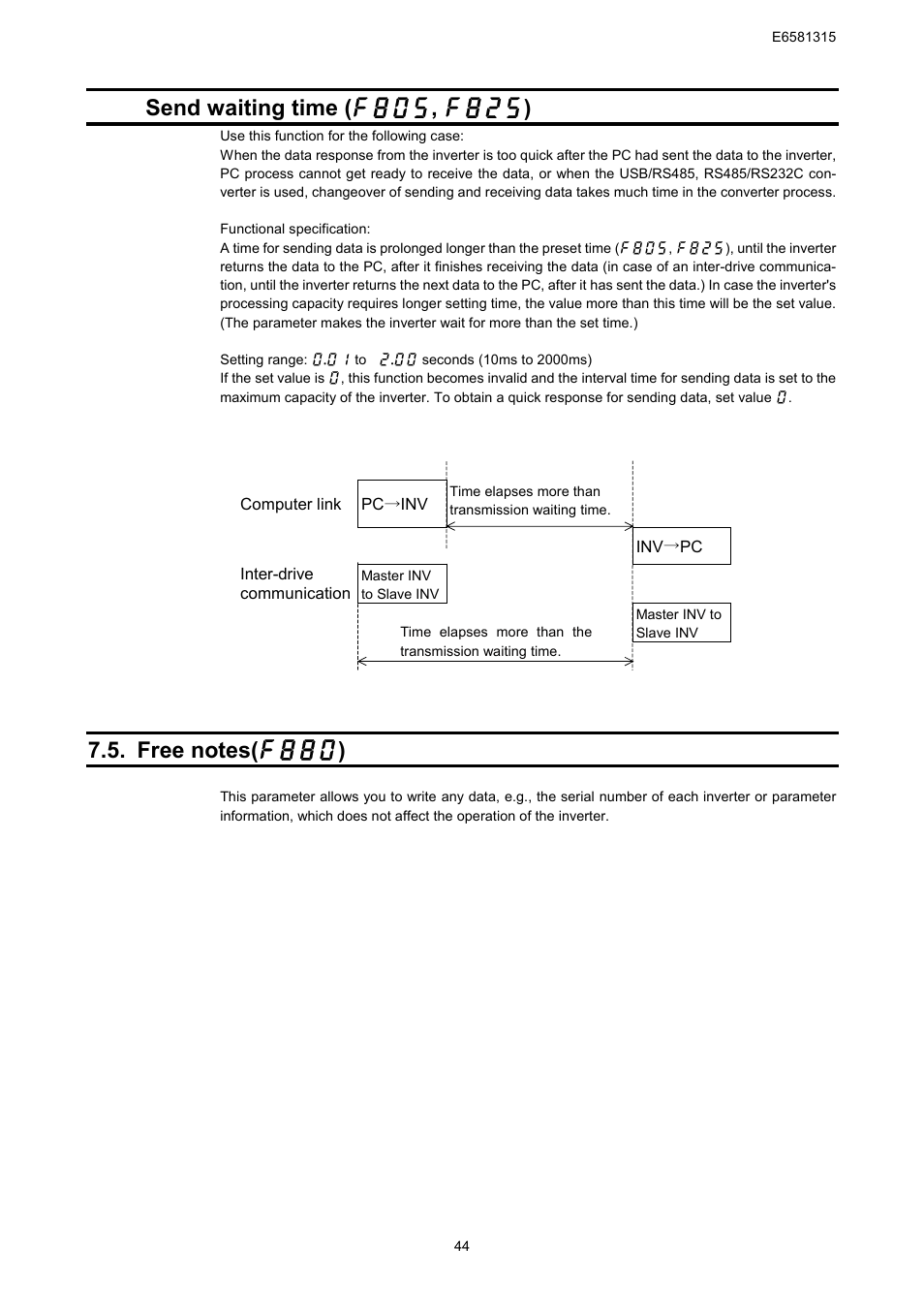 Send waiting time (  ,  ) | Toshiba Tosvert RS485 User Manual | Page 45 / 73