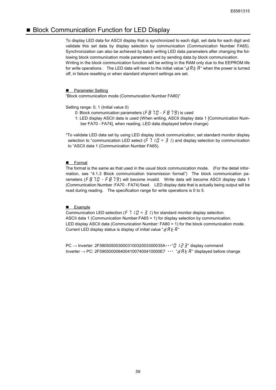 Block communication function for led display | Toshiba Tosvert RS485 User Manual | Page 60 / 73
