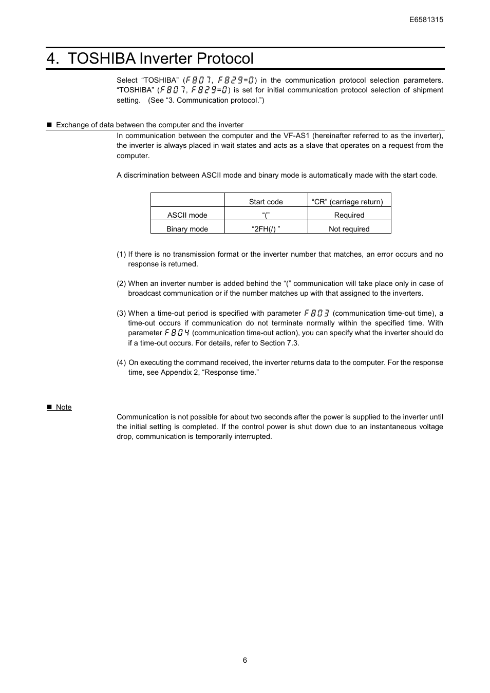 Toshiba inverter protocol | Toshiba Tosvert RS485 User Manual | Page 7 / 73