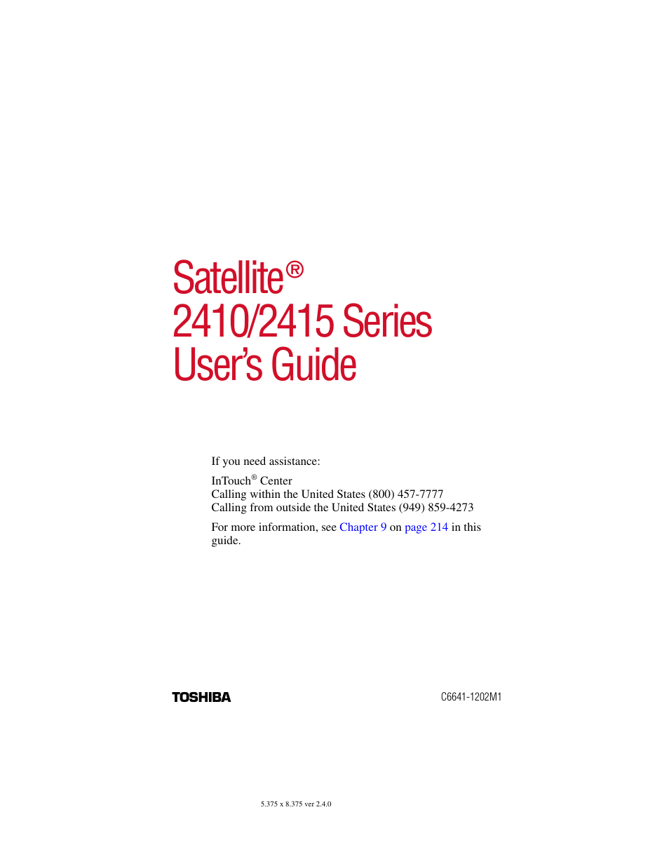 Toshiba Satellite 2415 Series User Manual | 279 pages