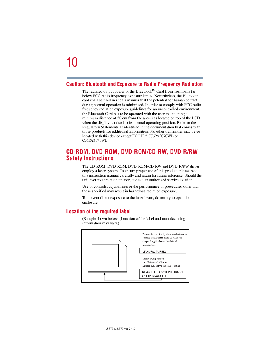 Toshiba Satellite 2415 Series User Manual | Page 10 / 279