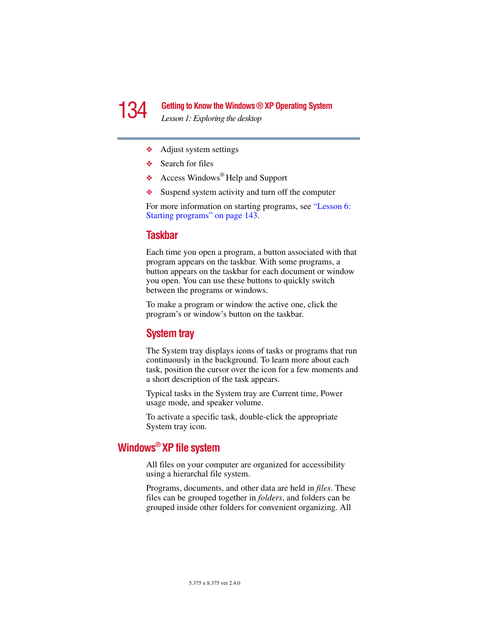 Windows®xp file system, Windows | Toshiba Satellite 2415 Series User Manual | Page 134 / 279