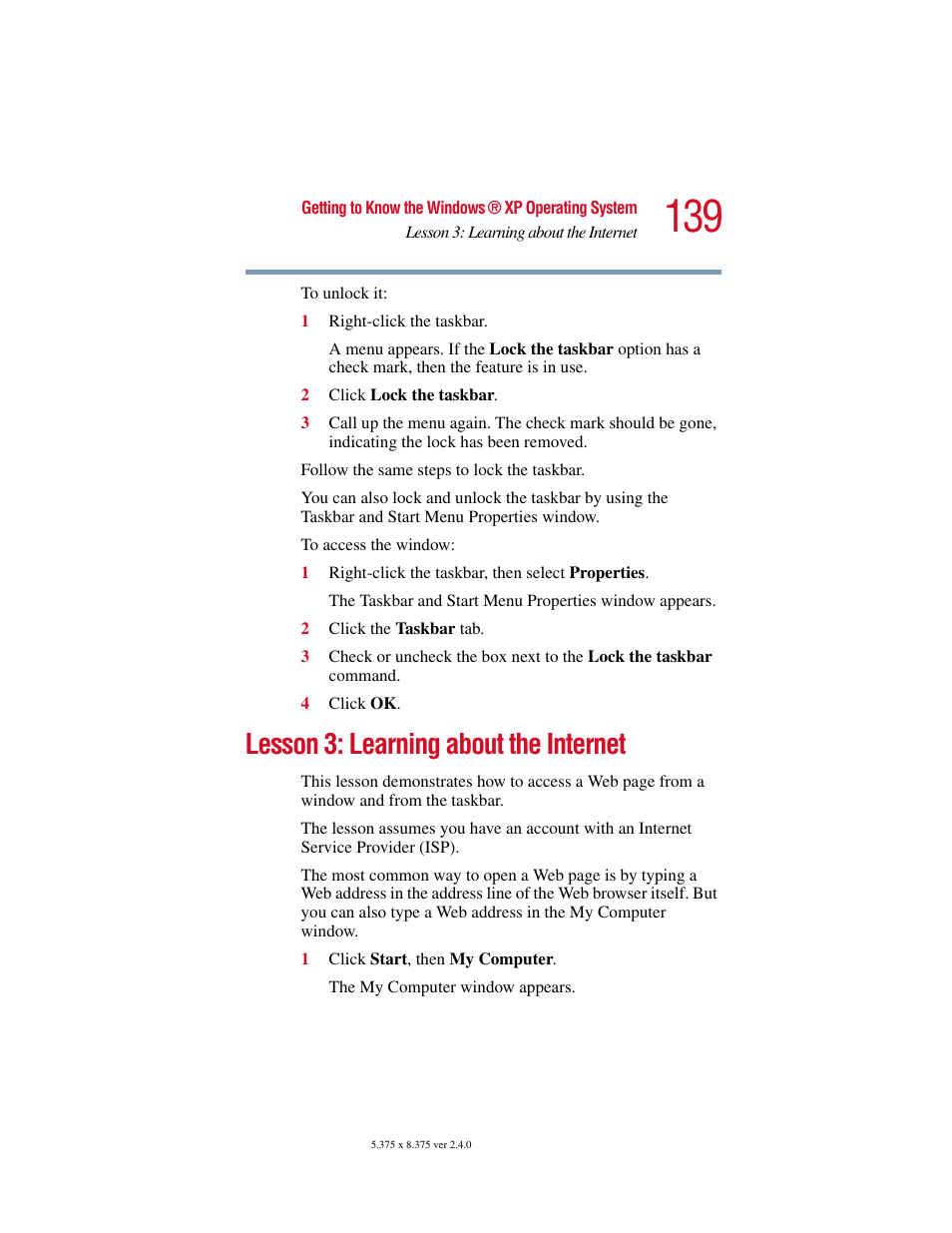 Lesson 3: learning about the internet | Toshiba Satellite 2415 Series User Manual | Page 139 / 279