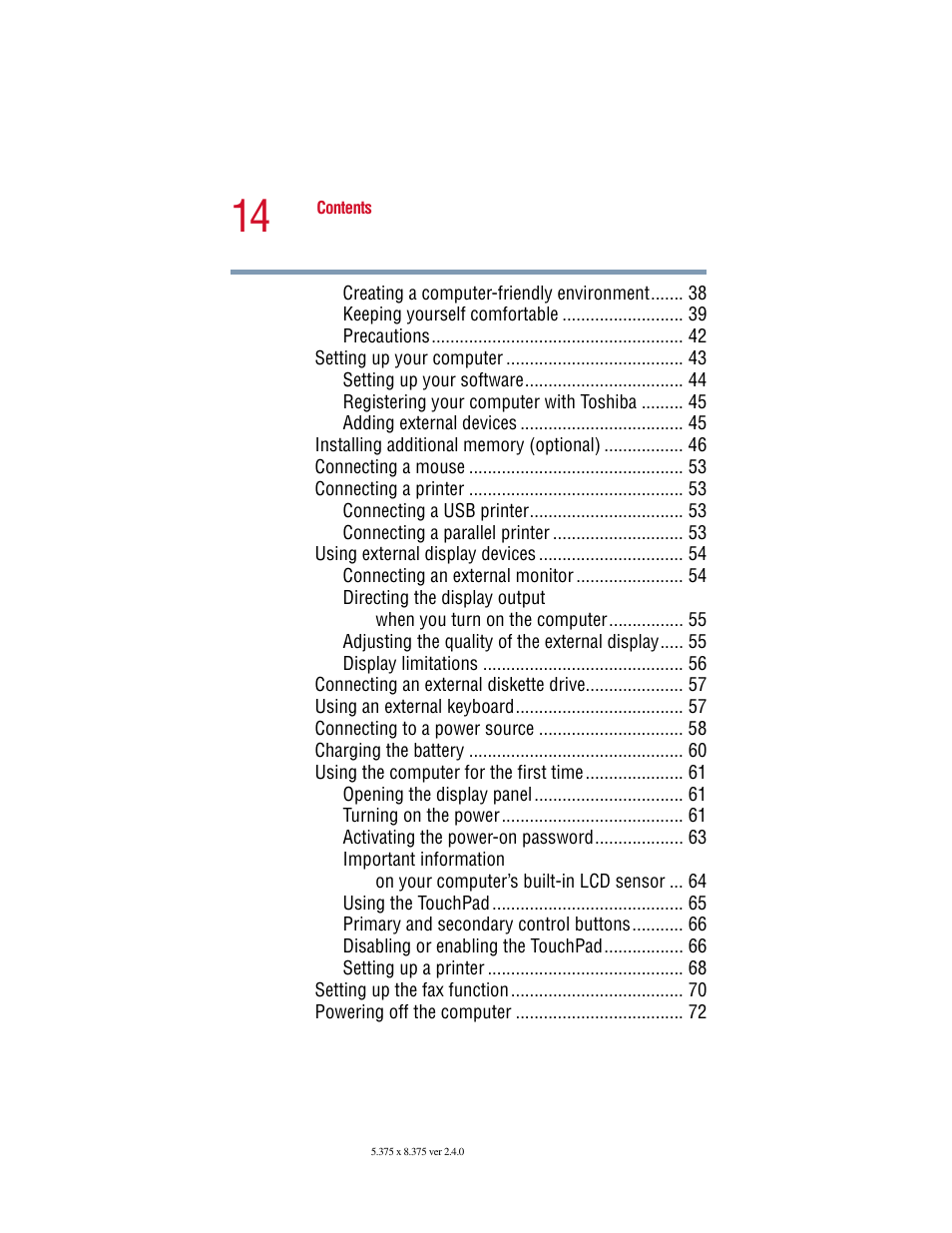 Toshiba Satellite 2415 Series User Manual | Page 14 / 279