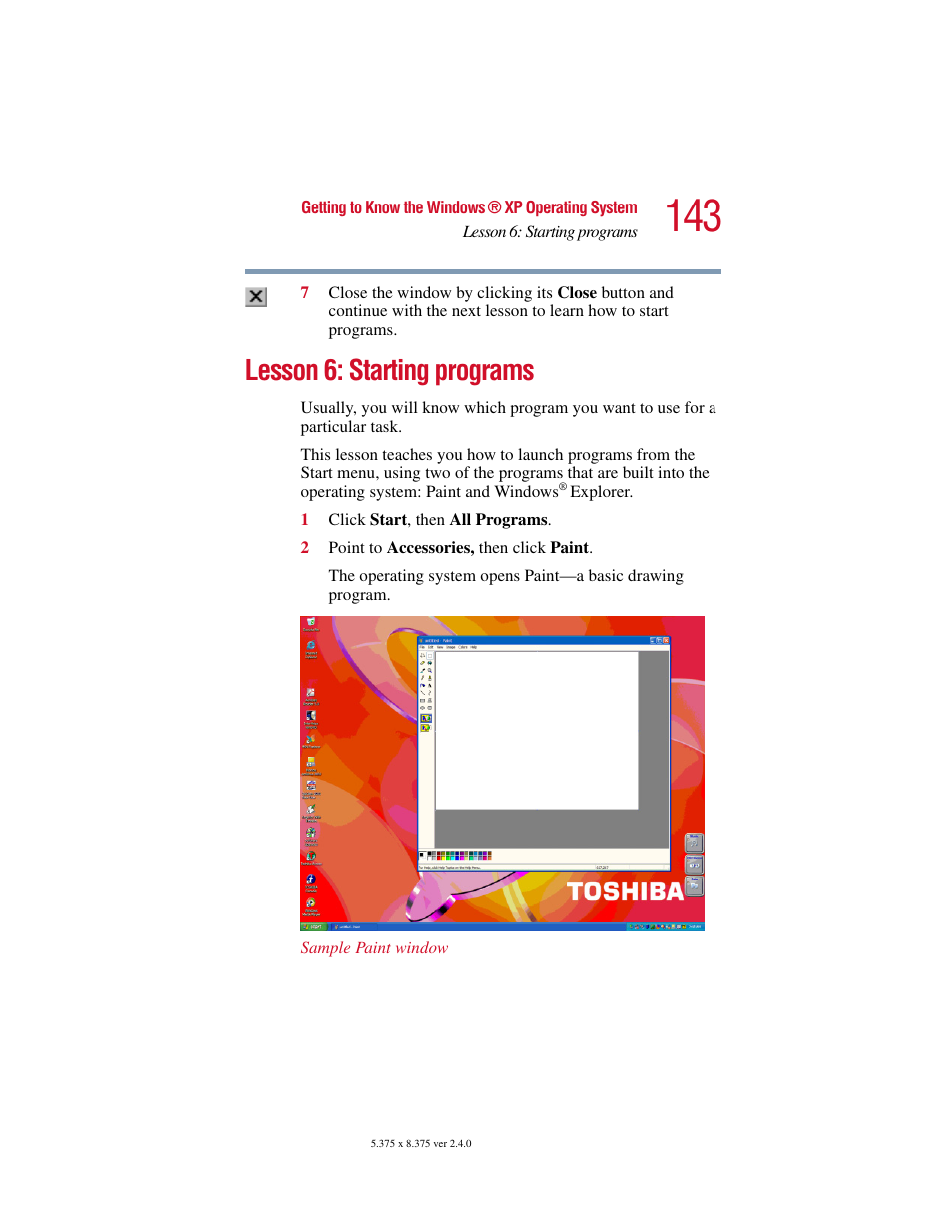 Lesson 6: starting programs, Lesson 6: starting programs” on | Toshiba Satellite 2415 Series User Manual | Page 143 / 279