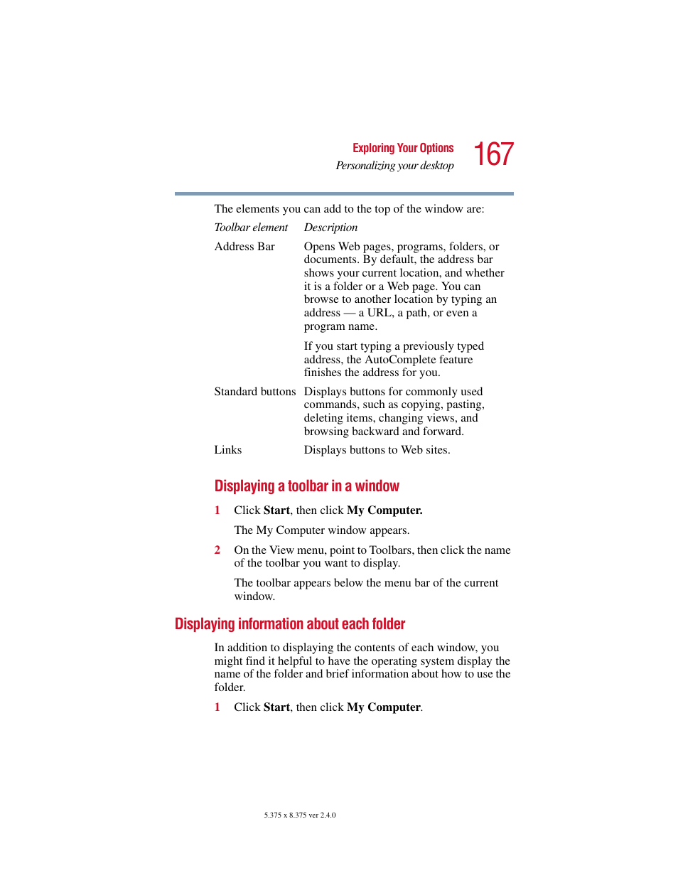 Displaying information about each folder | Toshiba Satellite 2415 Series User Manual | Page 167 / 279