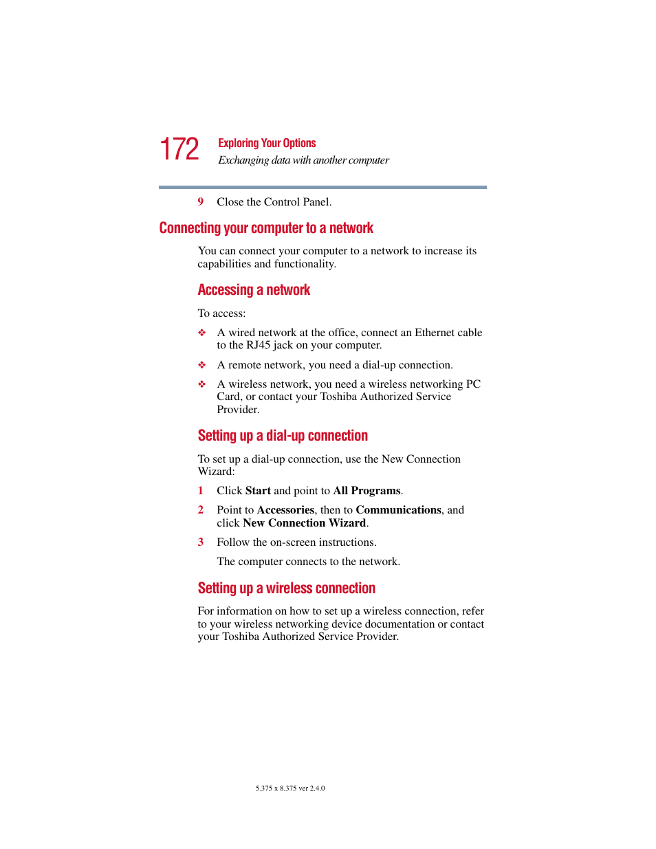 Connecting your computer to a network | Toshiba Satellite 2415 Series User Manual | Page 172 / 279