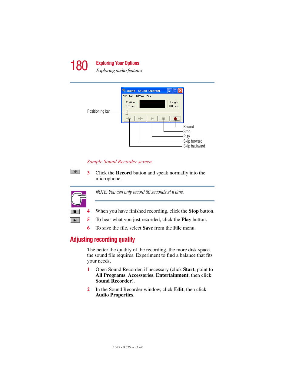 Adjusting recording quality | Toshiba Satellite 2415 Series User Manual | Page 180 / 279